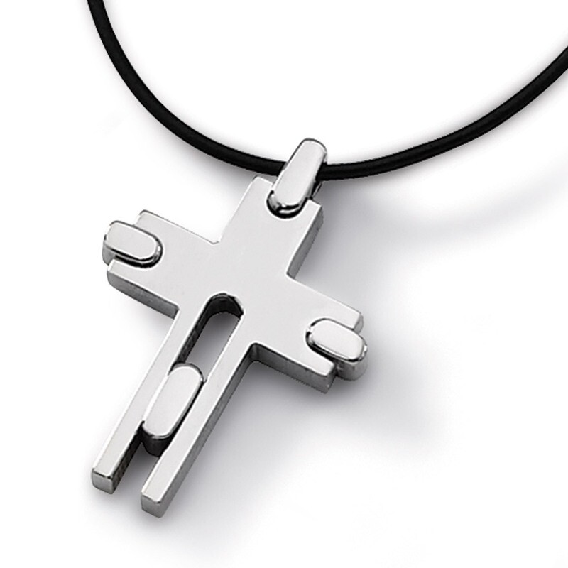 Leather Cord Cross 18 Inch Necklace Titanium TBN106-18