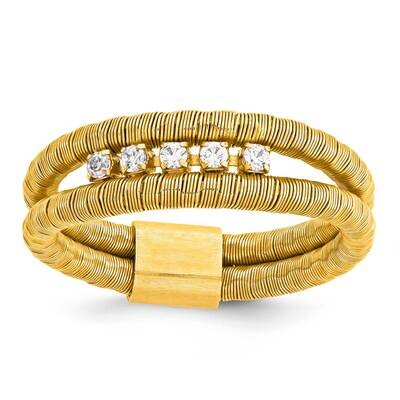 Sterling Silver Gold-plated CZ Wire Wrapped 2 Row Size 7 Ring J287151240354