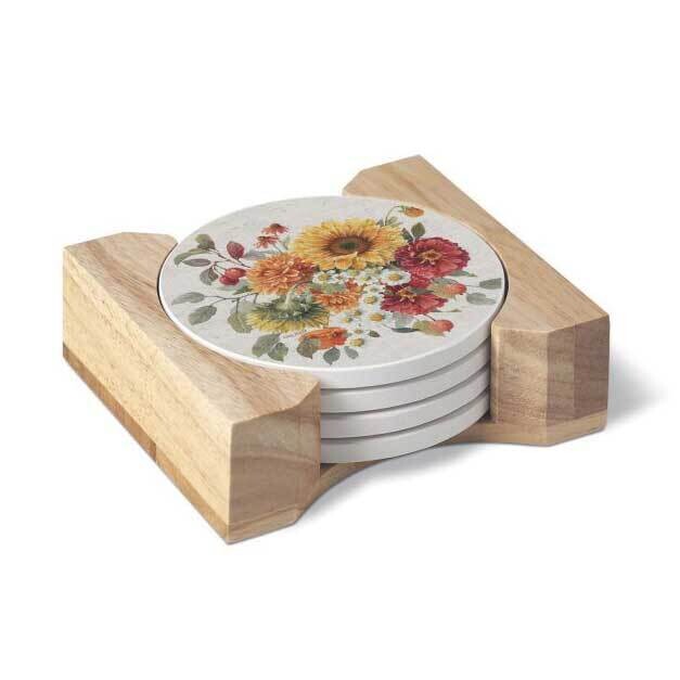 Autumn in Bloom Set of Four Coasters with Holder GM23843
