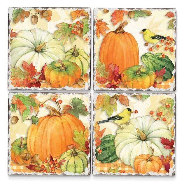 Pumpkin Patch Set of Four Tumbled Tile Coasters GM23839