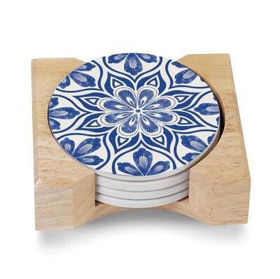 Blue Mandala Set of Four Coasters with Holder GM23824, MPN: GM23824, 608814096730