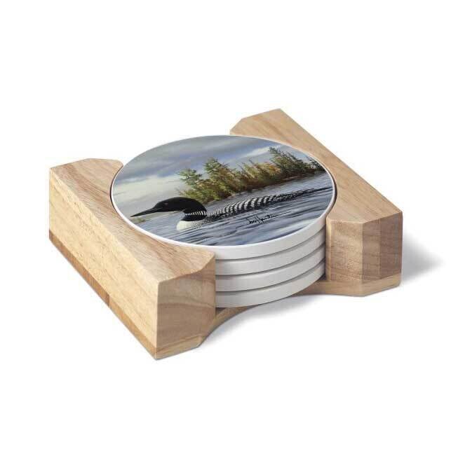 Loon Lake Set of Four Coasters with Holder GM23823
