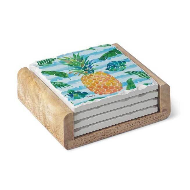 Antigua Pineapple Set of Four Coasters with Holder GM23819