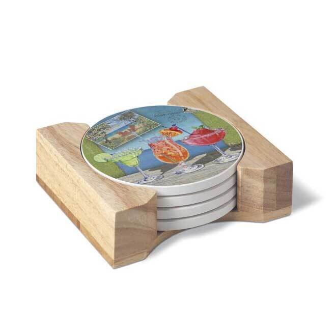 Caribbean Drinks Set of Four Coasters with Holder GM23818