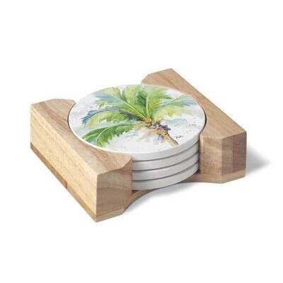 Watercolor Palm Set of Four Coasters with Holder GM23811, MPN: GM23811, 73143880754