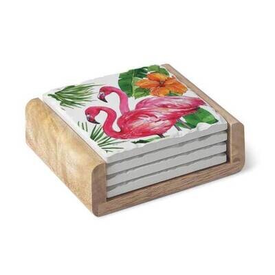 Flamingo Tropical Set of Four Coasters with Holder GM23809, MPN: GM23809, 608814154287