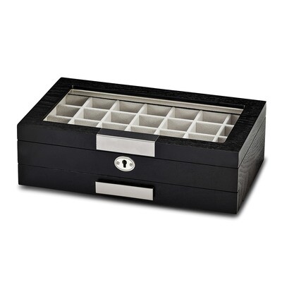 Matte Black Wood Composite 56-section Earring Cuff Link Box by Jere, MPN: JJB459, 196904090459