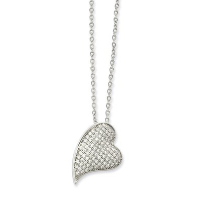 CZ Brilliant Embers Polished Heart Necklace Sterling Silver QMP140-18