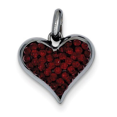 Sterling Silver Black Ceramic Red Swarovski Elements Heart Pendant QP2465