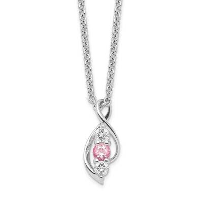 Survivor Clear &amp; Pink Swarovski Topaz Legacy with 2 Inch Extender Necklace 10k White Gold 10SV202W-…