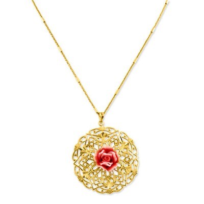 Yellow Plating Resin Rose 18 Inch Necklace Sterling Silver J261676240
