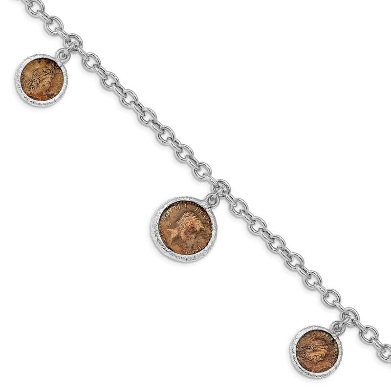 Bronze Roman Coin Bracelet 8 Inch Sterling Silver Rhodium-plated HB-QLF1115-8