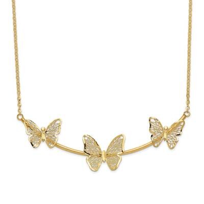 Leslie&#39;s Filigree 3-Butterfly Bar Necklace 14k Gold Polished HB-LF1402-18, MPN: LF1402-18, 19110197…