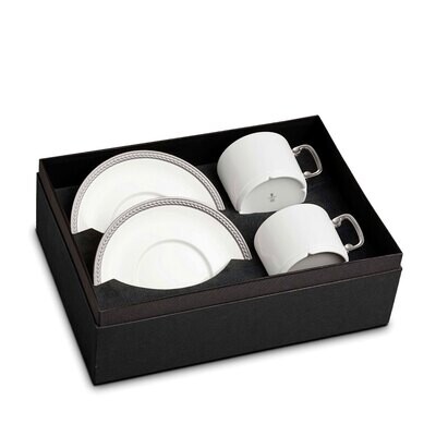 L&#39;Objet Soie Tressee Tea Cup and Saucer Gift Box of 2 Platinum, MPN: ST353,