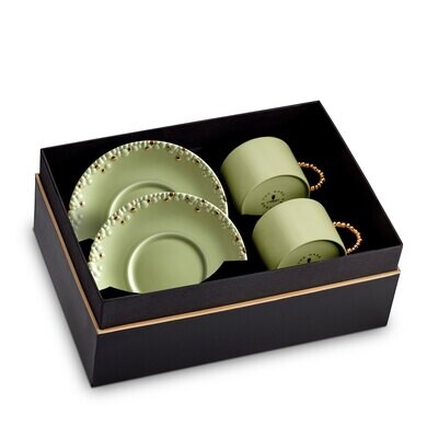L&#39;Objet Haas Mojave Tea Cup Saucer Set of 2 Green Gold HB6253, MPN: HB6253, 0