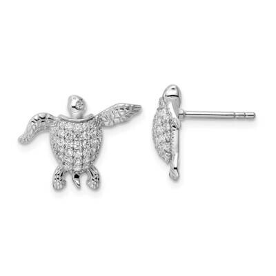 CZ Diamond Sea Turtle Post Earrings Sterling Silver Rhodium-Plated QE15807, MPN: QE15807, 196904152…