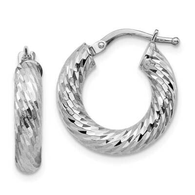 4x10mm White Gold Diamond-Cut Round Hoop Earrings 14k Gold TF1332W, MPN: TF1332W, 191101985911