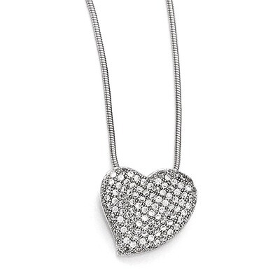 Heart Necklace Sterling Silver &amp; Cubic Zirconia Polished QMP107-18, MPN: QMP107-18, 191101277450