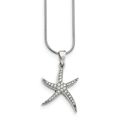 Starfish Necklace Sterling Silver CZ QMP1420-18, MPN: QMP1420-18, 191101072314