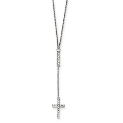 CZ Diamond Cross Necklace 16 Inch Sterling Silver QG4414-16, MPN: QG4414-16, 883957948621