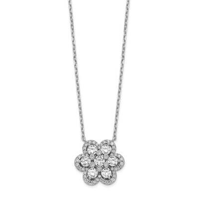 Flower Cz 15.75 Inch with 1 Inch &amp; 2 Inch Extension Necklace Sterling Silver QG5645-15.75, MPN: QG5…