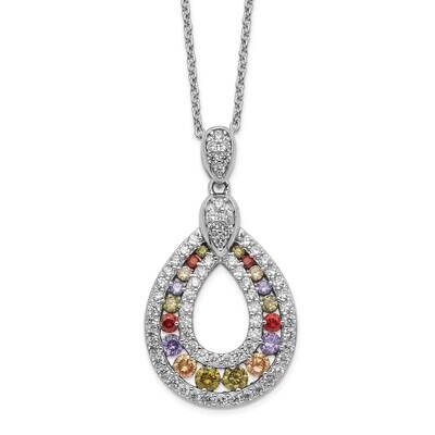 Multicolor CZ Diamond Teardrop 18 Inch Necklace Sterling Silver Rhodium Plated QCM1440-18, MPN: QCM…