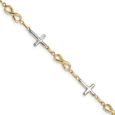 7.25 Inch Polished Cross Infinity Symbol Link Bracelet 14k Gold &amp; Rhodium FB1500-7.25, MPN: FB1500-…