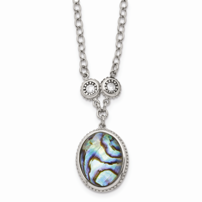 Antiqued Imitation Abalone/CZ Stone Stone 1.5 Inch Extension Necklac Stainless Steel Polished SRN15…