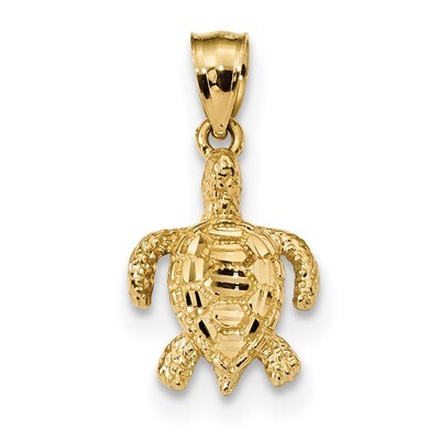 Textured Diamond -cut Sea Turtle Pendant 14k Gold Polished K6032, MPN: K6032, 883957927343