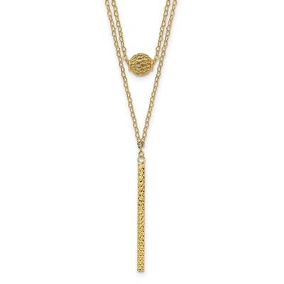 Double Layer Hollow Bead Diamond-Cut Bar 2 Inch Extension Necklace 14k Gold SF2945-16, MPN: SF2945-…