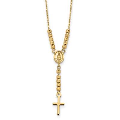 14K Polished Diamond-Cut Bead Miraculous Medal And Cross 17In Necklace 14k Gold Polished SF2962-17,…