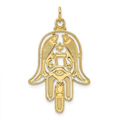 Textured Solid Hamsa Pendant 14k Gold Polished XR1995, MPN: XR1995, 196904069783