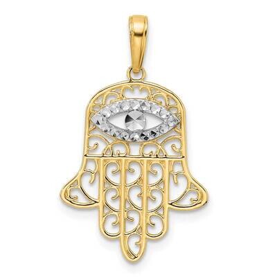 Filigree Evil Eye Hamsa Pendant 14k Gold &amp; White Rhodium Diamond-Cut M2947, MPN: M2947, 196904073582