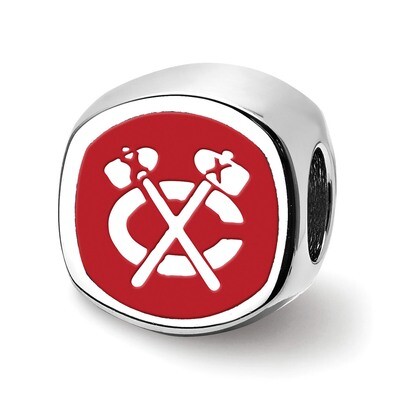Chicago Blackhawks Blackhawk Head Cushion shaped double logo bead Sterling Silver SS501BLA, MPN: SS…