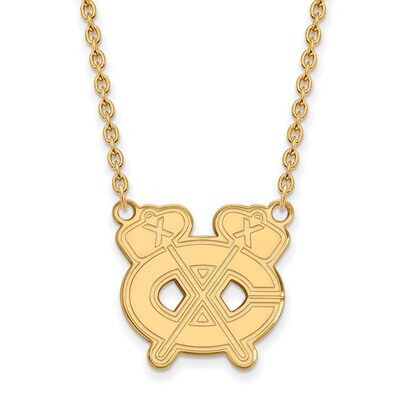 Chicago Blackhawks Large Pendant with Chain Necklace Gold-plated Silver GP041BLA-18, MPN: GP041BLA-…