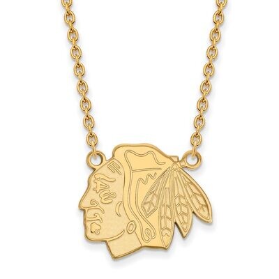 Chicago Blackhawks Large Pendant with Chain Necklace Gold-plated Silver GP016BLA-18, MPN: GP016BLA-…