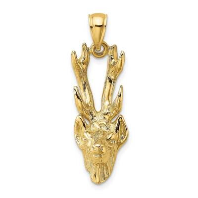 Deer Head Charm 14k Gold 3-D K6569, MPN: K6569, 637218059720