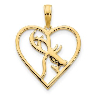 Deer In A Heart Pendant 14k Gold D5066, MPN: D5066, 196904073599