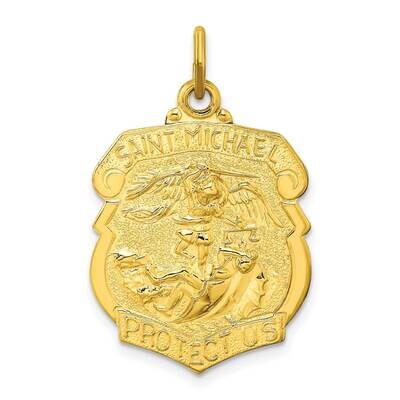 Polished Solid Saint Michael Medal Pendant Sterling Silver Gold-Tone QC11196, MPN: QC11196,