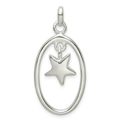 Oval Dangle Star Pendant Sterling Silver Polished QP5433, MPN: QP5433,