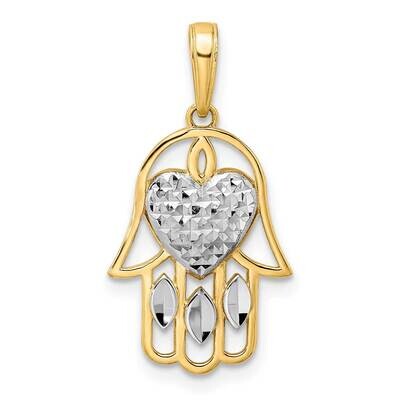 Heart Hamsa Pendant 14k Gold &amp; White Rhodium Diamond-Cut M2940, MPN: M2940, 196904073469