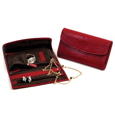 Red Leather Crocodile Jewelry Clutch with Snap Closure GM8758, MPN: GM8758, 797140556299