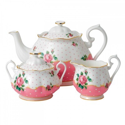Royal Albert Cheeky Pink 3-Piece Set Teapot, Covered Sugar, Creamer, MPN: 40002392, 701587144414