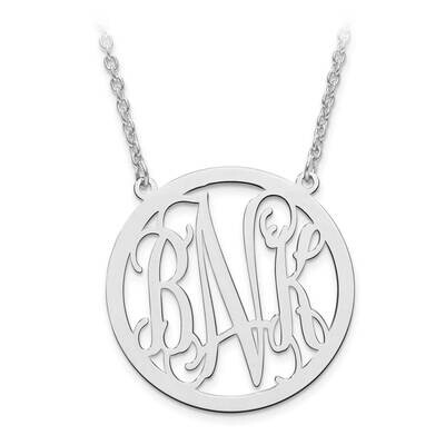 Laser Polished Monogram Circle Pendant with Chain 14k White Gold XNA563W, MPN: XNA563W, 886774580005