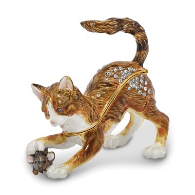 Playful Cat Mouse Trinket Box Enamel on Pewter by Jere, MPN: BJ2110, 191101595325