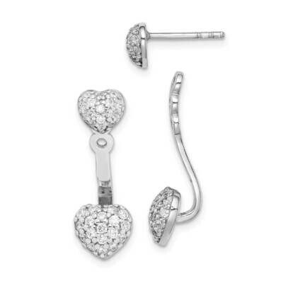 Heart Post Earrings with Jacket Sterling Silver Rhodium Plated CZ Diamond QE14900, MPN: QE14900, 88…