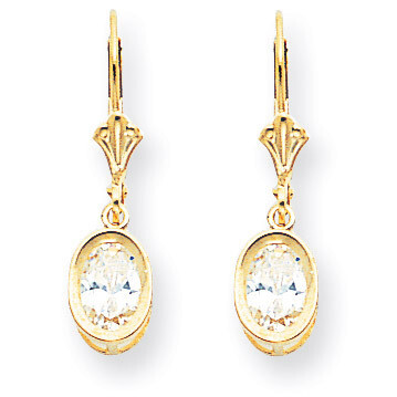 7x5mm Oval Cubic Zirconia Leverback Earrings 14k Gold XLB106CZ Diamond, MPN: XLB106CZ, 883957118901