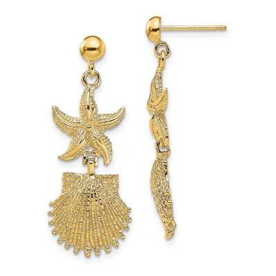 Starfish Scallop Shell Dangle Earrings 14k Gold TE806, MPN: TE806, 637218048014