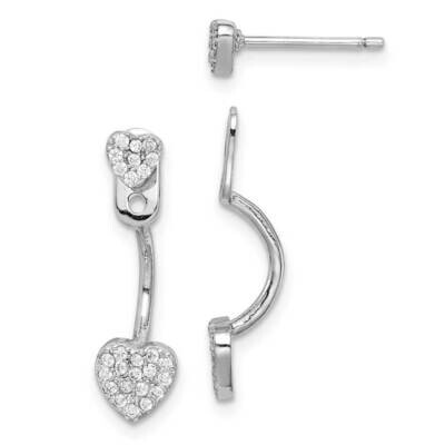 Heart Jackets with Heart Post Earrings Sterling Silver Rhodium-plated CZ Diamond QE15324, MPN: QE15…