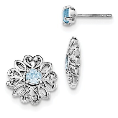 Blue Topaz Stud Earring Jacket Sterling Silver Rhodium-plated QE12636BT, MPN: QE12636BT, 8867746700…